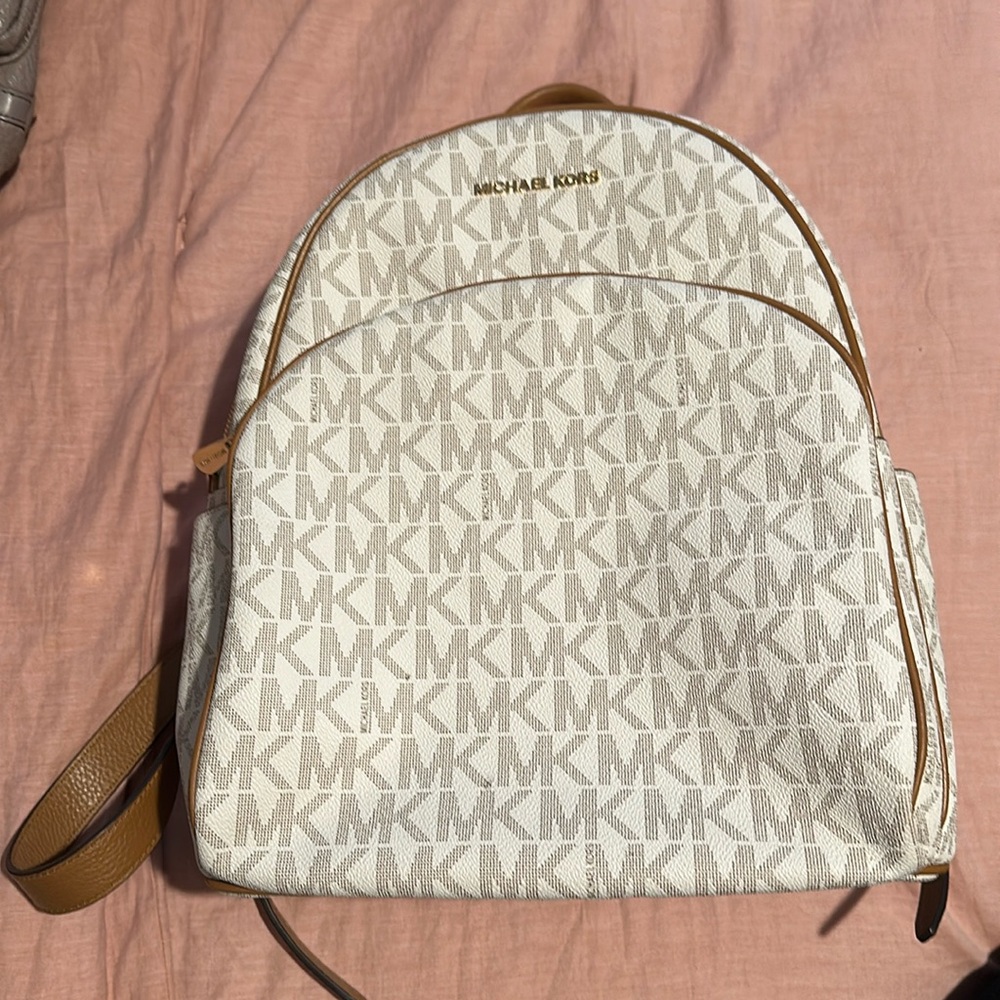 White and tan Michael Kors Abbey backpack